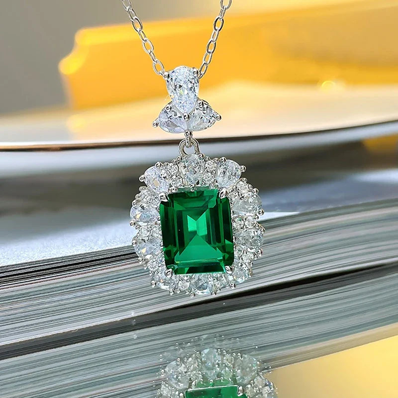 Huitan Green Cubic Zirconia Pendant Necklace | Women's Fashion