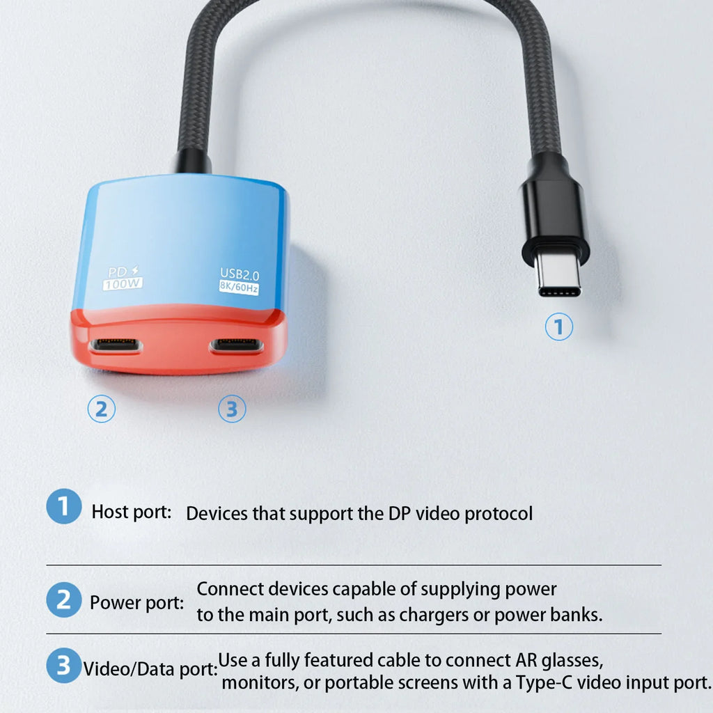 2-in-1 Type-c AR Glasses Charging Adapter 100W PD Fast Chargings