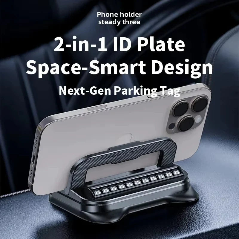 2-in-1 Car Dashboard Phone Holder with Parking Number Plate