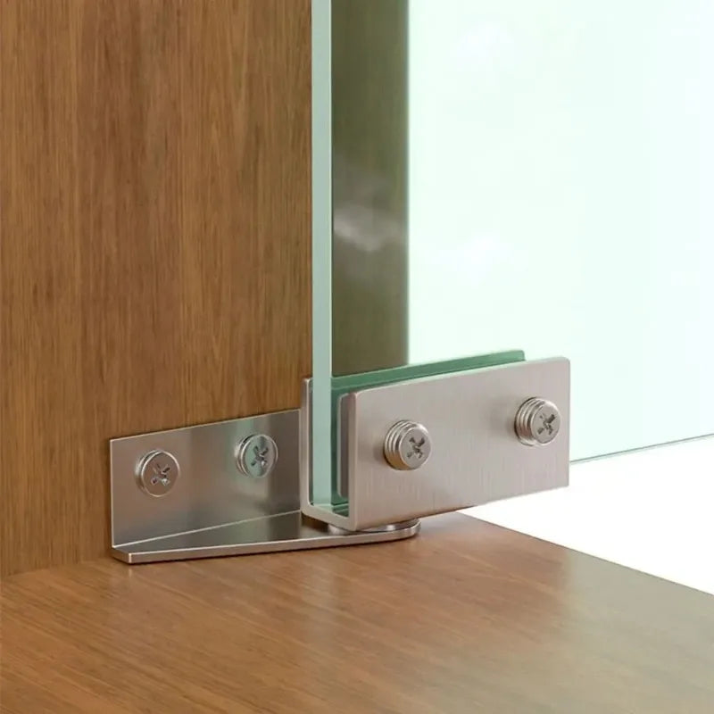 2-Pack Non-Drill Glass Door Hinges | Steel Cabinet Clips