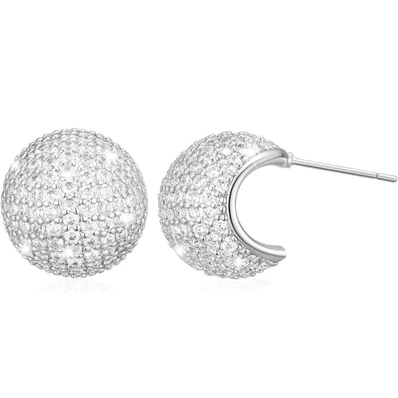 Huitan CZ Half Ball Stud Earrings | Dazzling Cubic Zirconia