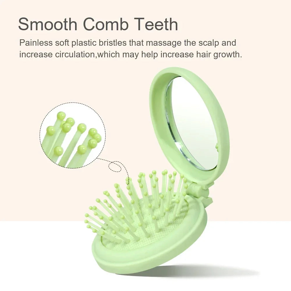 Folding Airbag Hair Comb with Mirror – Anti-Static & Scalp Massage