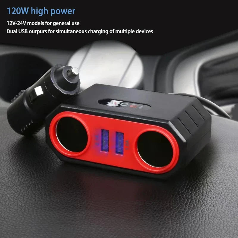 4-Port USB Car Charger 120W Fast Charge Adapter 12–24V