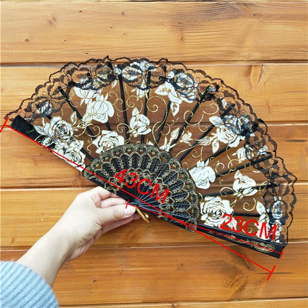 23 Colors Lace Cloth Spanish Fabric Silk Folding Hand Held Dance Fan
