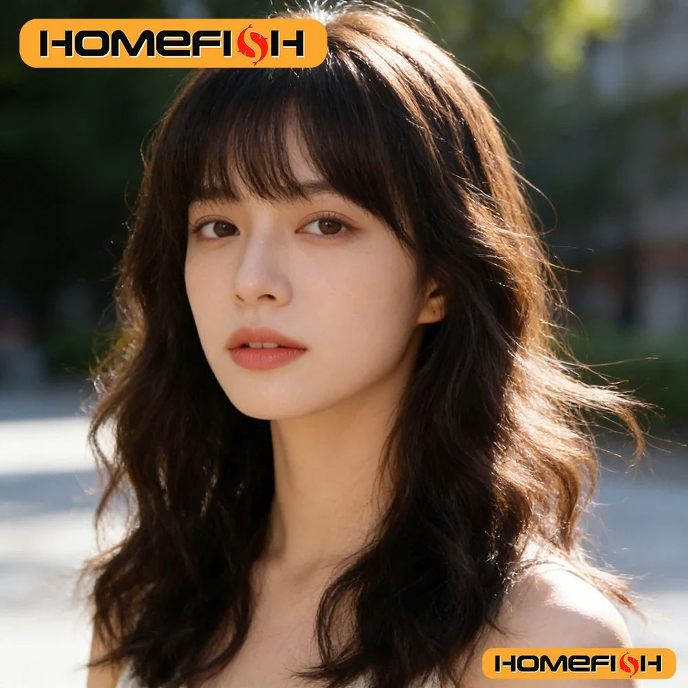 Synthetic Curls Bangs Versatile Daily Hairstyle Women Easy Wear Wig