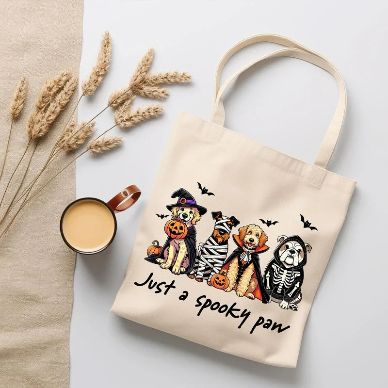"Just A Spooky Paw" Halloween Dog Canvas Tote Bag | Dog Gift