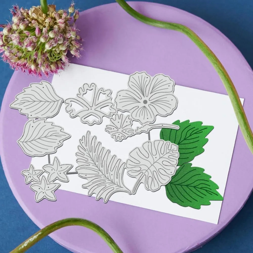 Hibiscus Cutting Dies – Flower & Jungle Leaf Stencils for Crafts