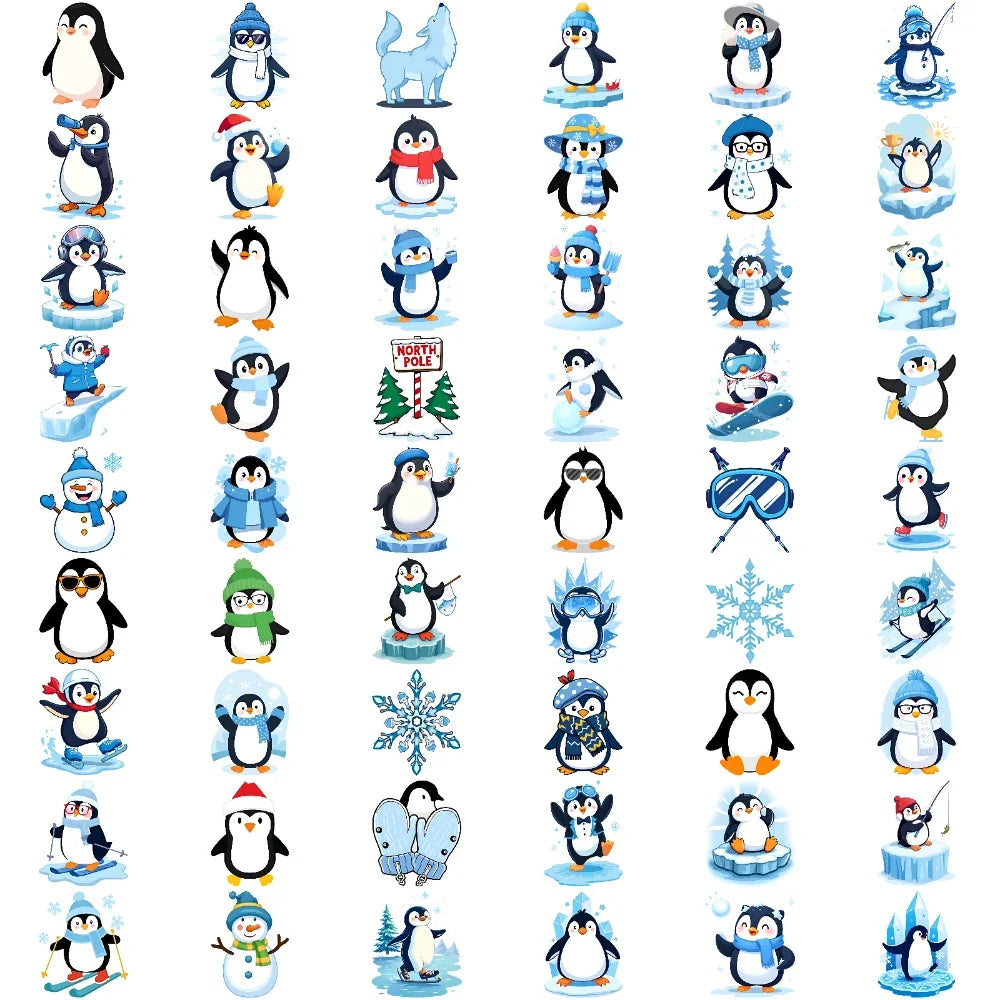 54-Piece Winter Temporary Tattoos – Penguin & Snowman Stickers