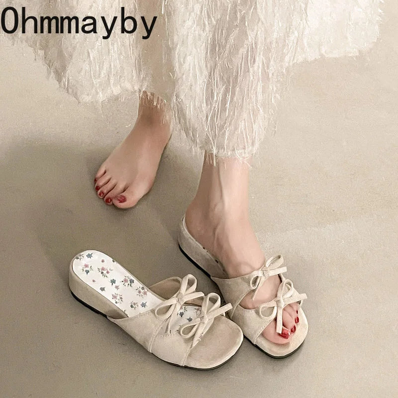 Women's Floral Butterfly-Knot Wedge Slippers | Summer Slides
