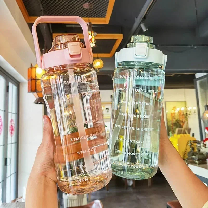 2L Motivational Water Bottle with Straw & Time Marker