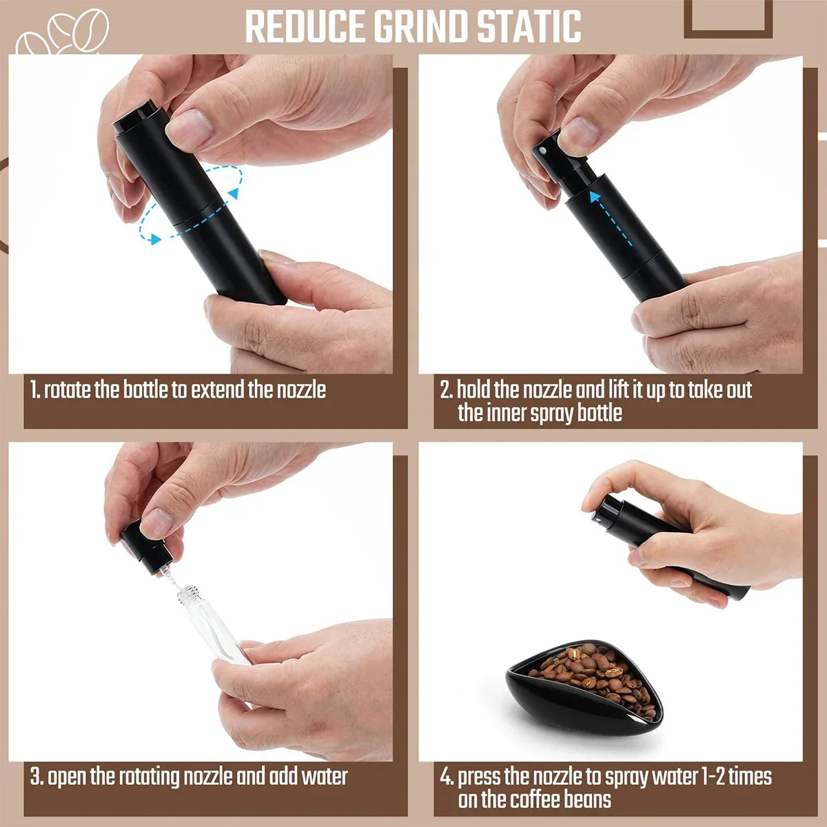 Leeseph Coffee Bean Dosing Cup Spray Bottle Bar Static Reduction