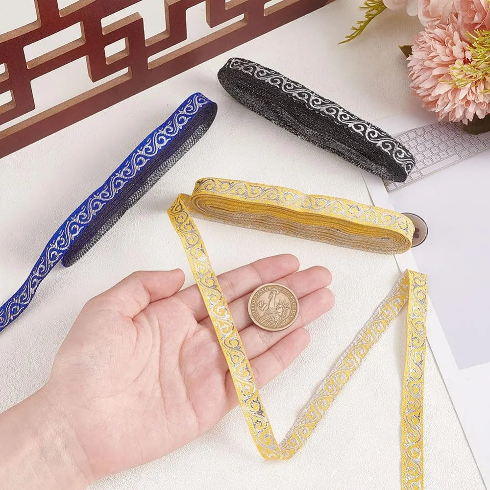 3-Roll Floral Polyester Ribbon Set – 10mm, Silver Gold Mauve