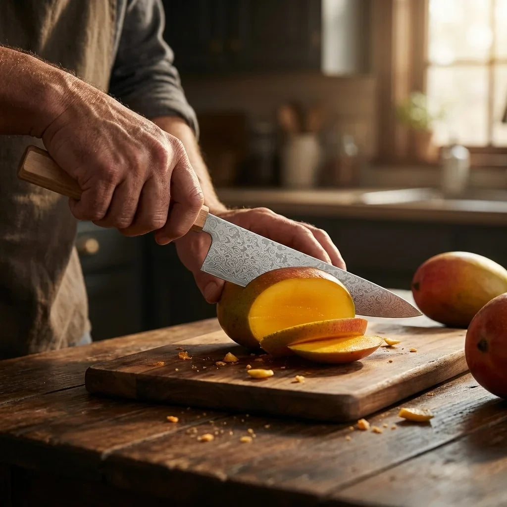 8" Damascus Texture Chef Knife – Carbon Steel & Wood Handle