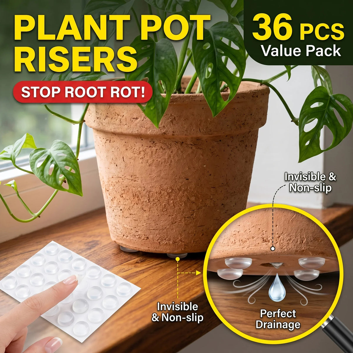 Transparent Self-adhesive Anti Slip Flowerpot Height Pad Suitable