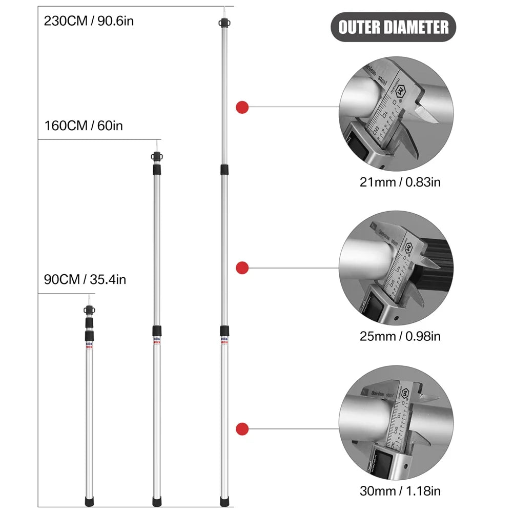 Telescoping Aluminum Camping Tent Poles 2.3M – Set of 2