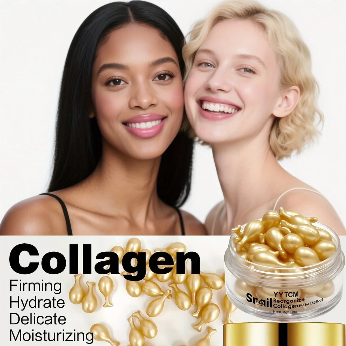 Snail Collagen Essence Capsules – Squalane, Fullerene & Ginseng
