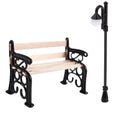 Miniature Street Lamp & Park Bench Fairy Garden Figurine Set
