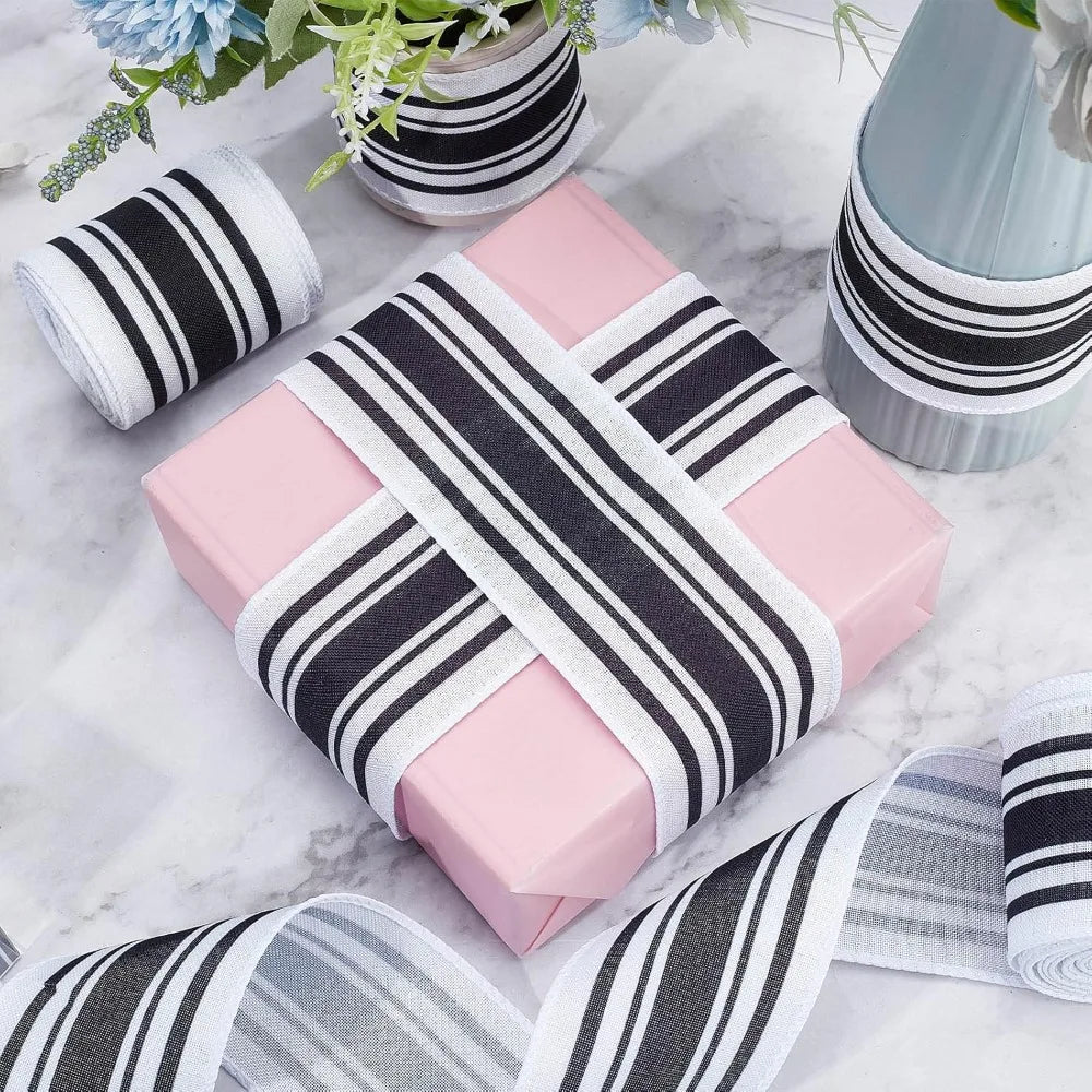 Black Stripe Jacquard Polyester Ribbon 2.5" – 2 Rolls 12 Yards