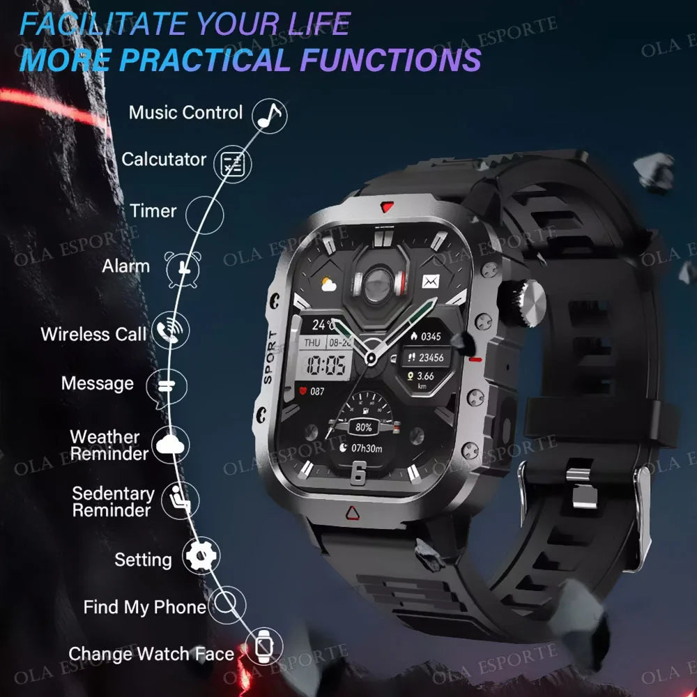 Military GPS Smart Watches Men Flashlight Waterproof Outdoor Sport