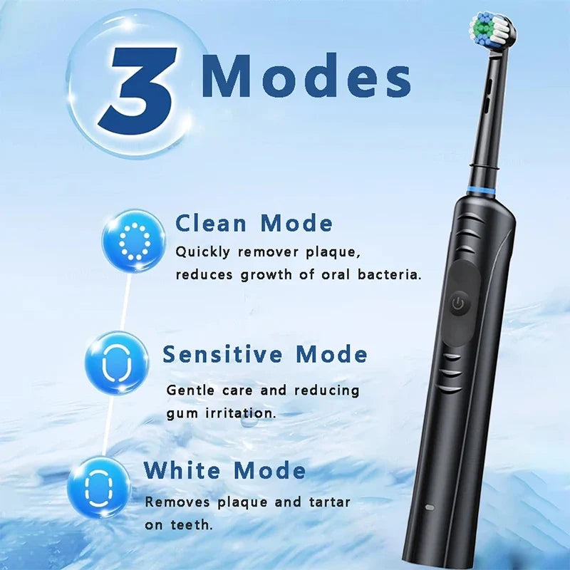 Rotating Electric Toothbrush | 3 Modes, 30-Day Battery & Case
