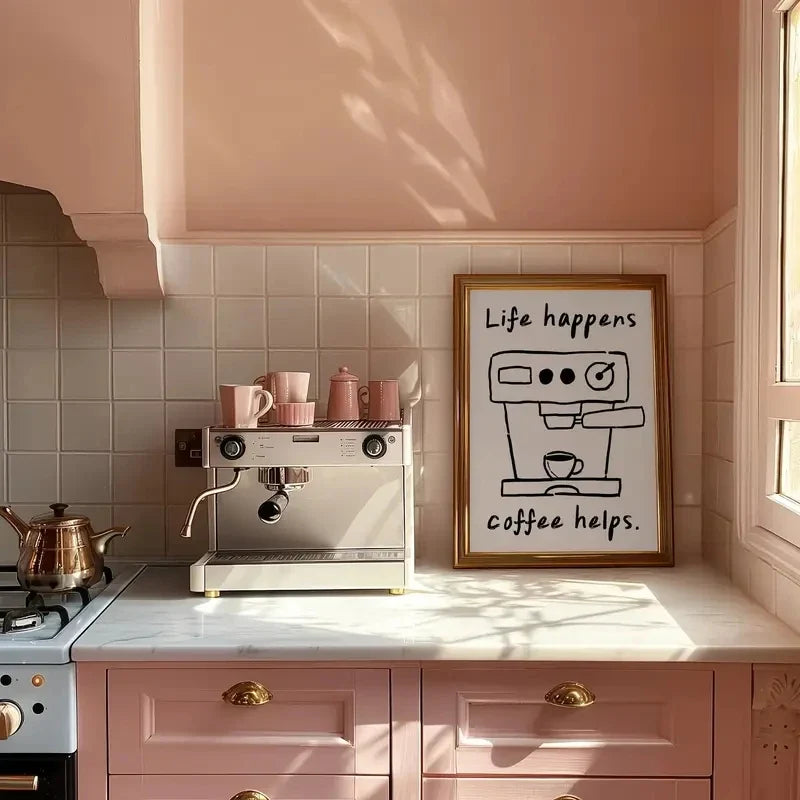 "Life Happens Coffee Helps" Funny Coffee Canvas Wall Art