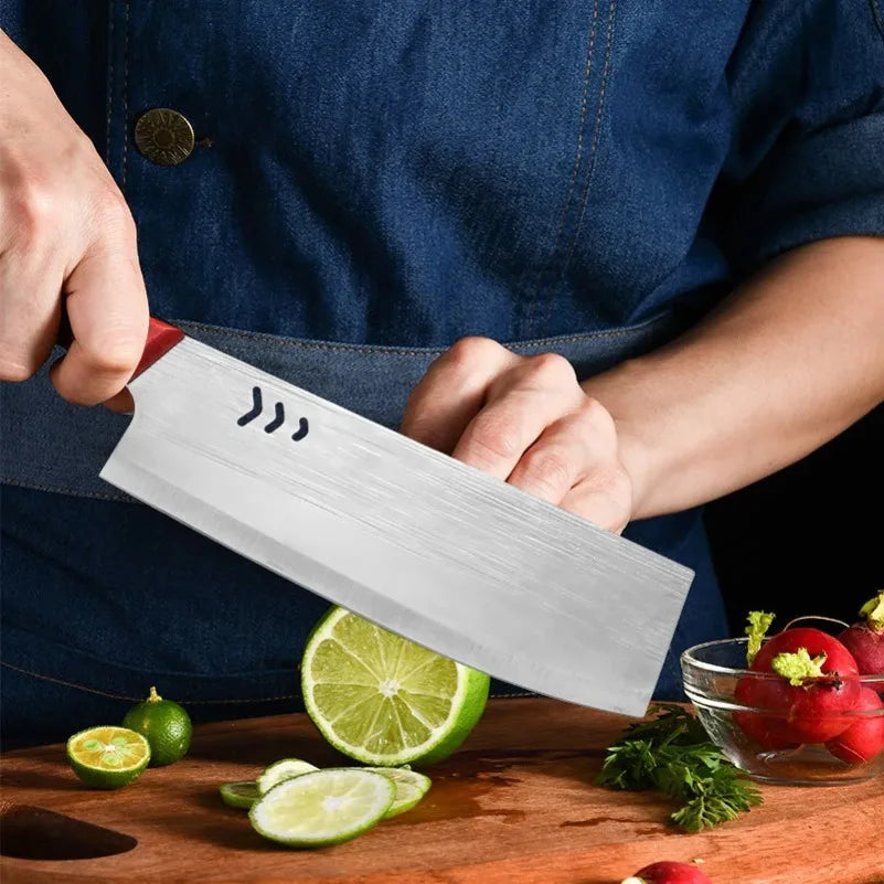 InLeung Stainless Steel Butcher Cleaver – Wooden Handle Chef Knife