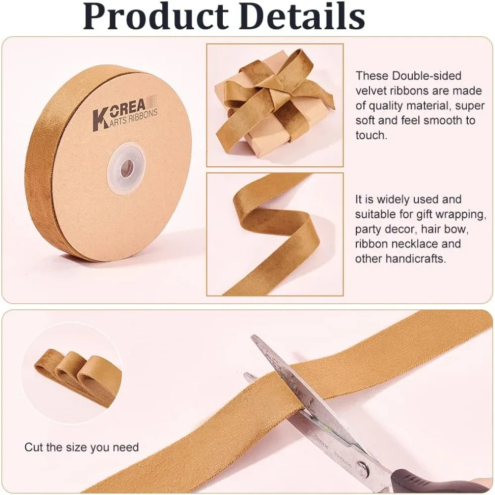 Double-Sided Velvet Ribbon Camel 1 Inch 10 Yards | Craft Ribbon