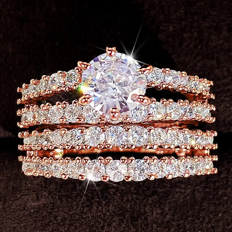Huitan 2Pcs CZ Bridal Ring Set – Women's Wedding & Engagement Rings