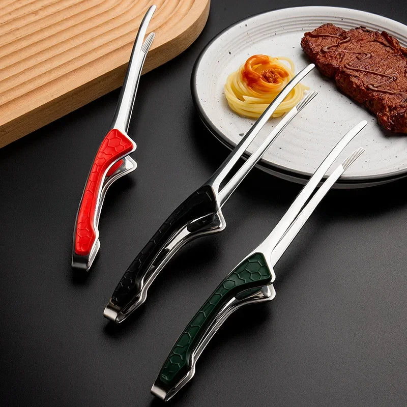 Stainless Steel Kitchen Tongs Serving Cooking Metal Food Non-slip