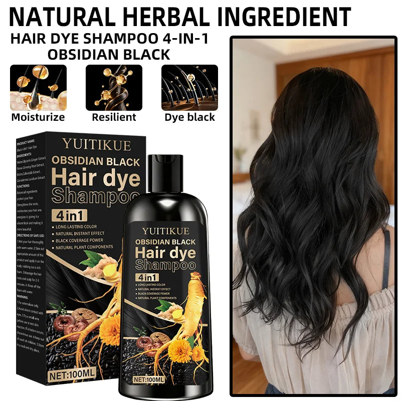 YUITIKUE Black Hair Color Shampoo – 4-in-1 Plant Formula 100ml
