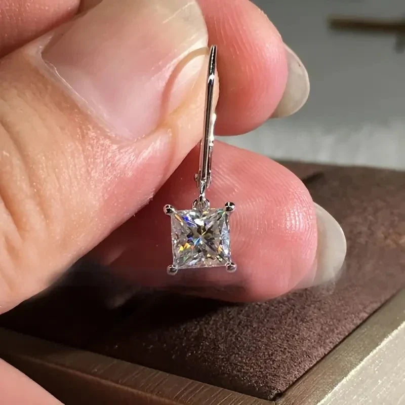 Huitan CZ Princess Dangle Earrings – Silver & Rose Gold