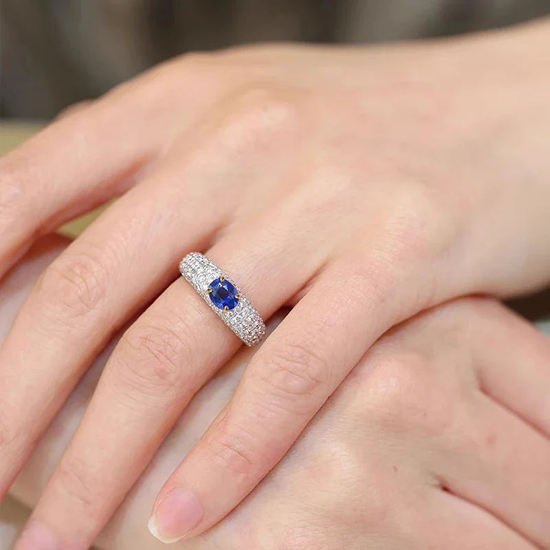 Huitan Oval Blue CZ Two-Tone Ring – Women's Statement Ring