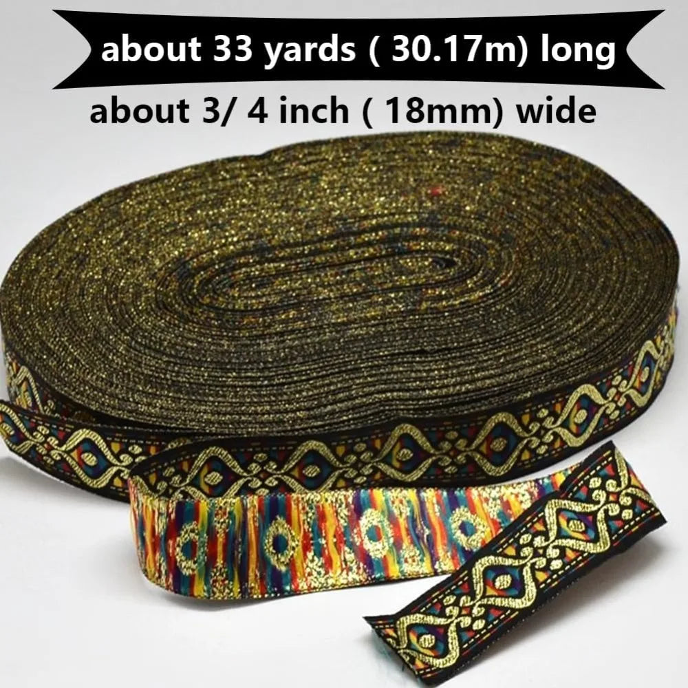Black Gold Eyes Pattern Jacquard Ribbon 18mm x 33 Yards