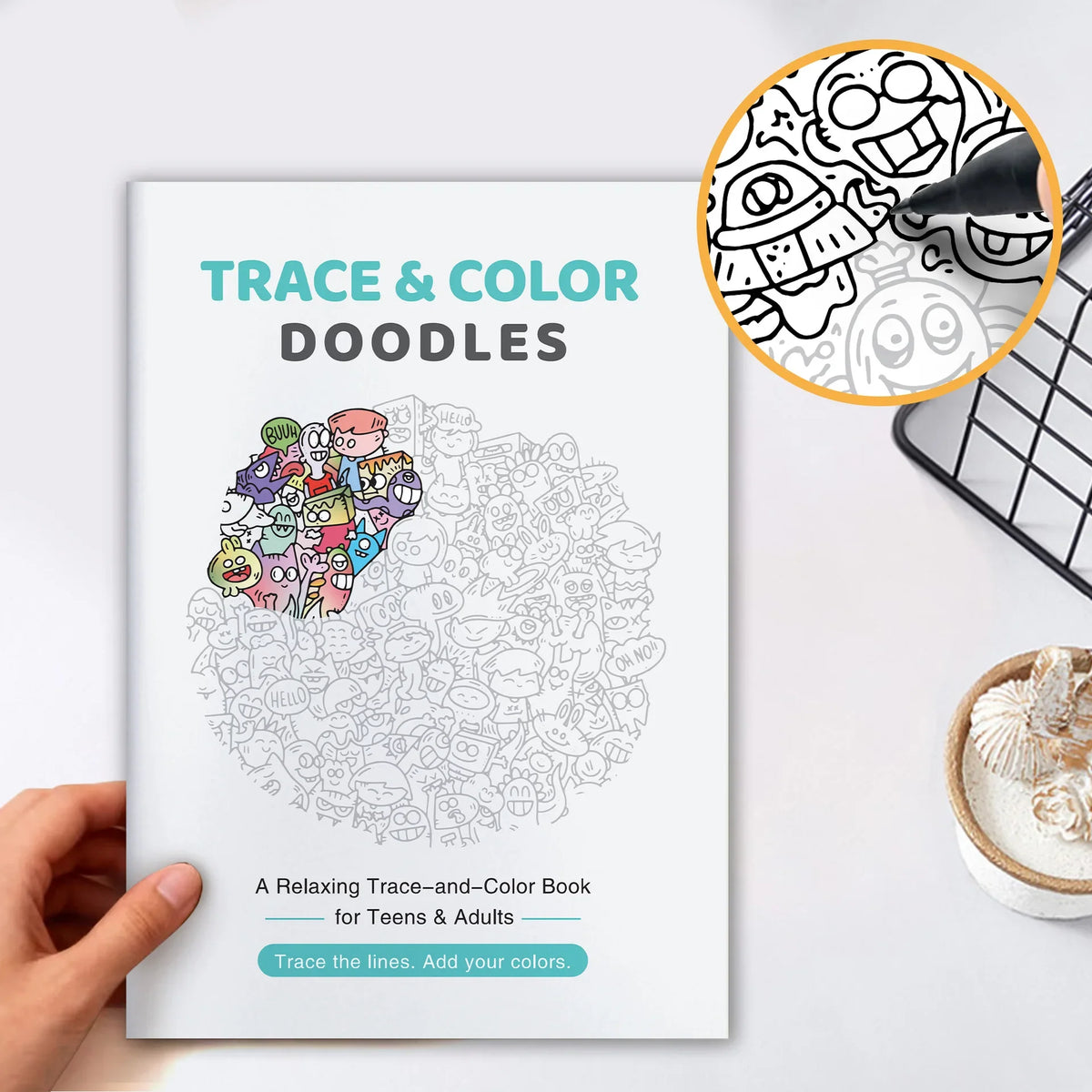 28 Page Trace&color Doodles Coloring Book Relaxing Doodle Art Tracing