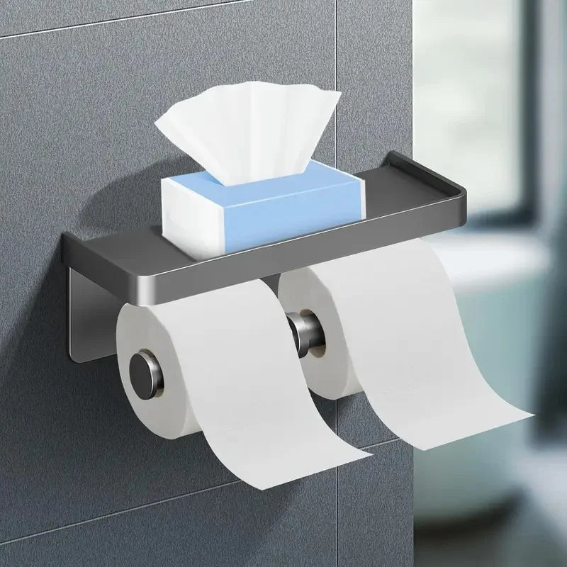 Aluminum Toilet Paper Holder with Storage Shelf | Bathroom