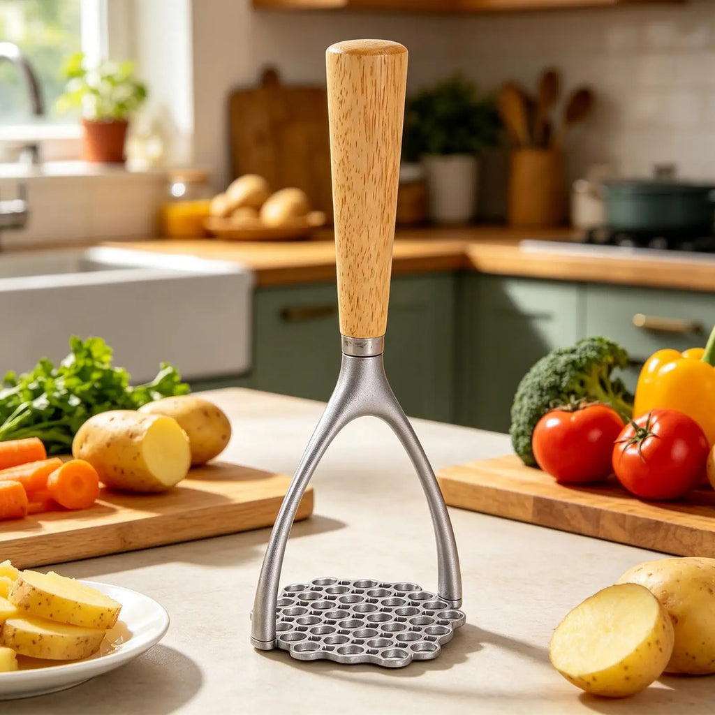 Mashed Potato Masher Double Arc Wooden Handle Kitchen Tool Ricer Food