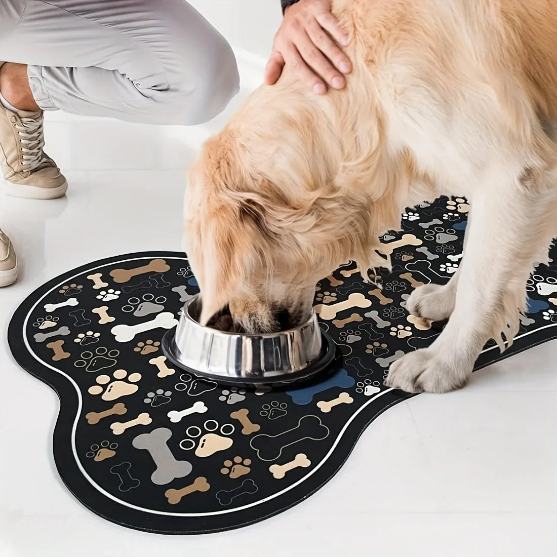 Non-Slip Quick-Dry Dog Feeding Mat | Paw Print Pet Bowl Pad