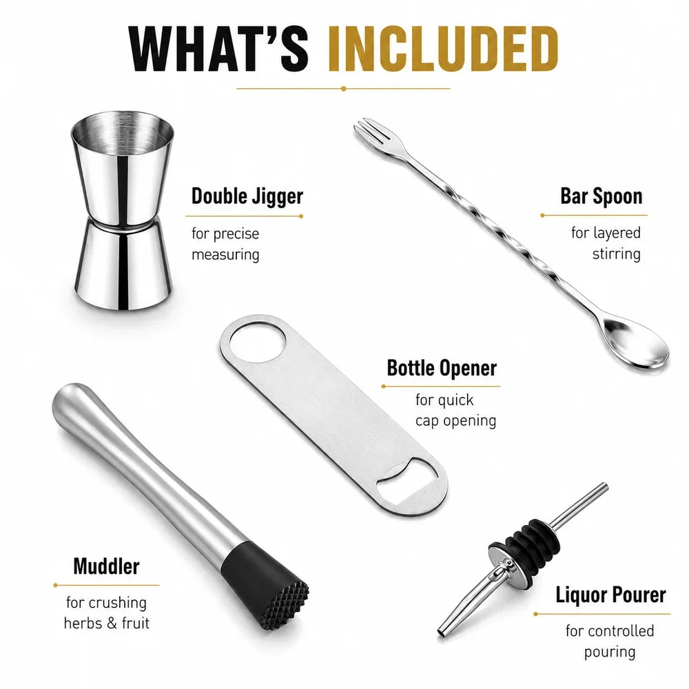 Stainless Steel Cocktail Muddler & Bar Tool Set | 3–9 Piece