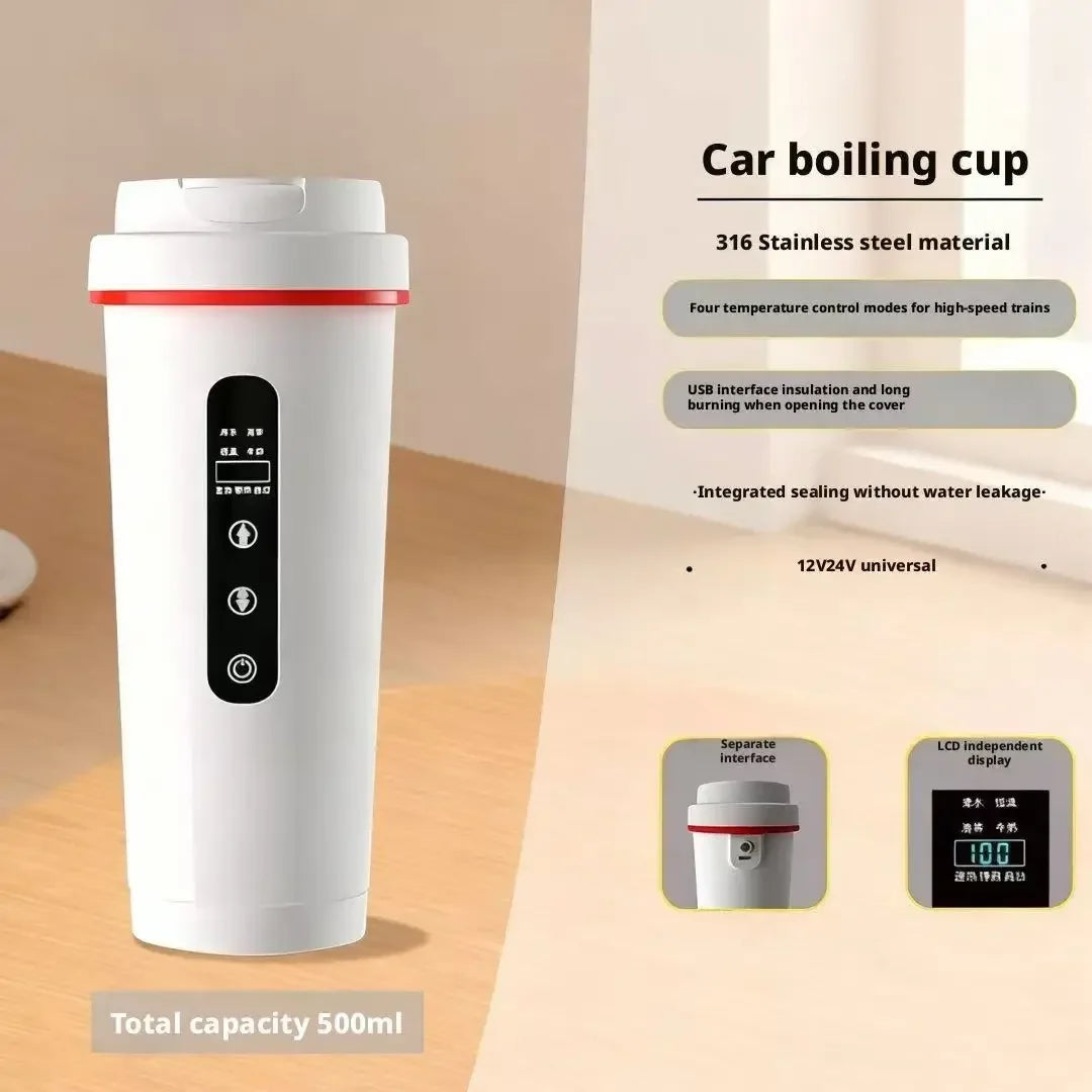 12V/24V Car Electric Kettle 500ml – Stainless Steel Travel Mug