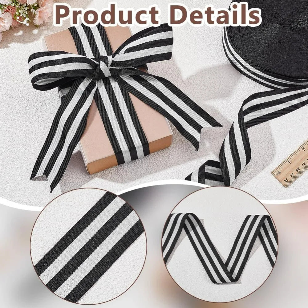 Black & White Striped Grosgrain Ribbon 1.57" – 50 Yards