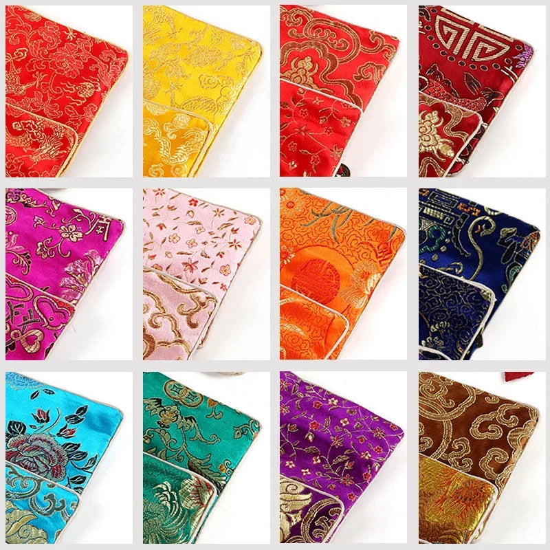 Chinese Brocade Jewelry Storage Bag Handmade Silk Embroidery Padded