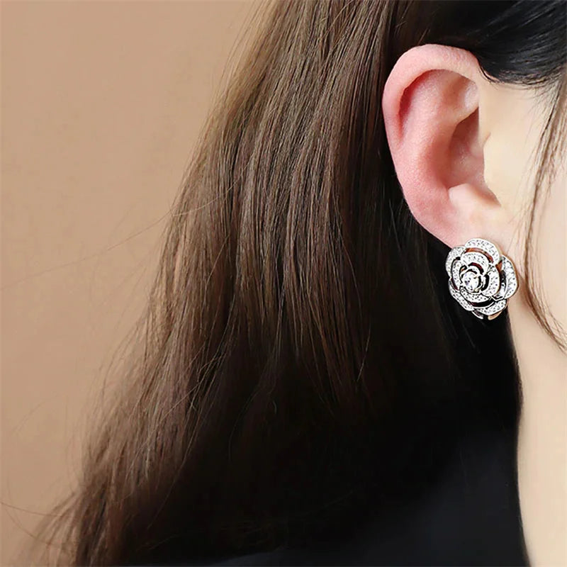 Huitan Flower Hoop Earrings – Cubic Zirconia Women's Jewellery