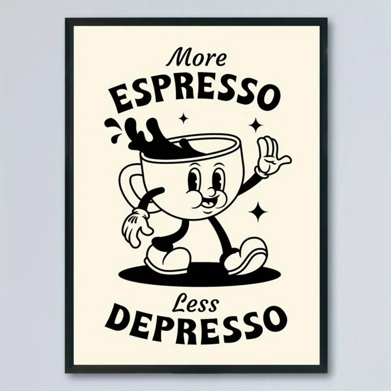"More Espresso Less Depresso" Funny Coffee Canvas Wall Art
