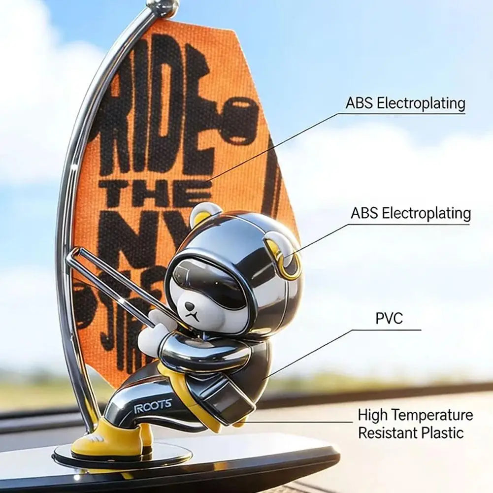 Creative Car Ornaments Surfing Bears Swinging Rotating Cartoon