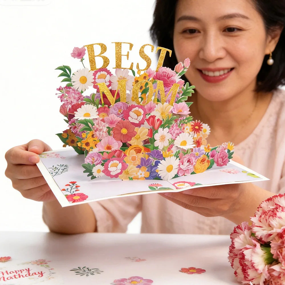 3D Pop-up Greeting Card Envelope Mothers Day Mom Thanksgiving Perfect
