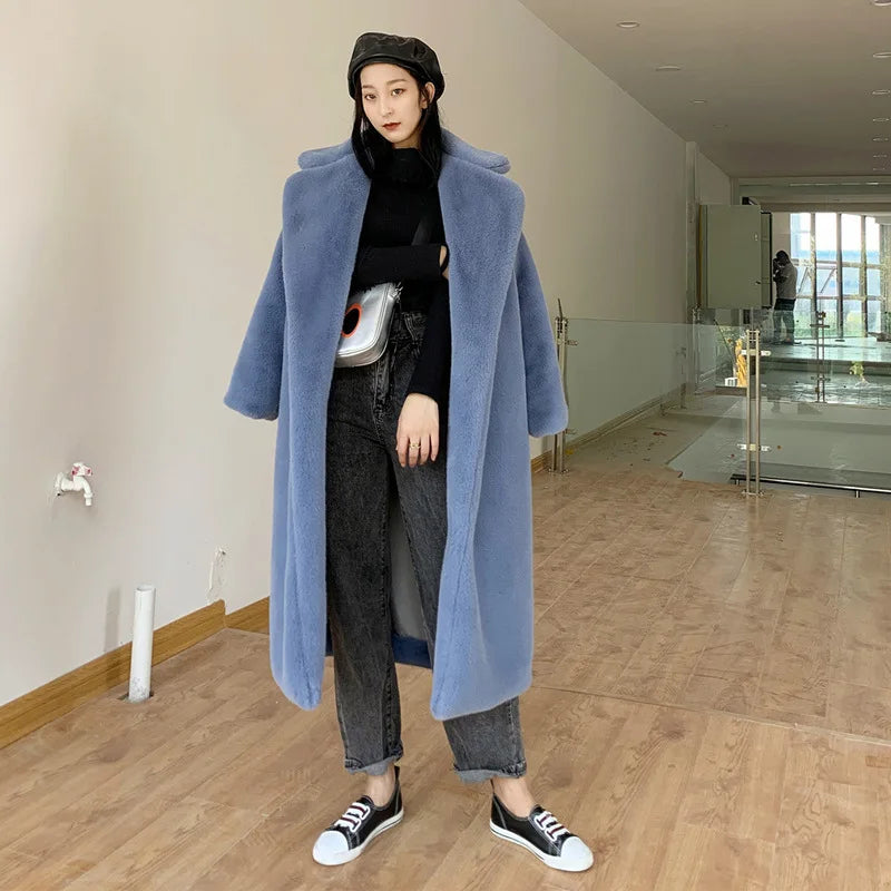 Women's Faux Fur Long Plush Coat – Plus Size S–5XL Winter