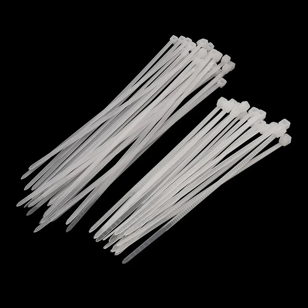 100Pcs White Nylon Self-Locking Cable Ties | Multi-Size Wire Organiser