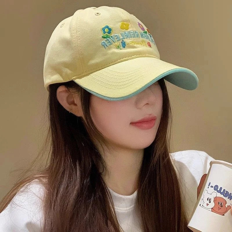 Women's Embroidered Floral Baseball Cap – Cotton Visor Dad Hat