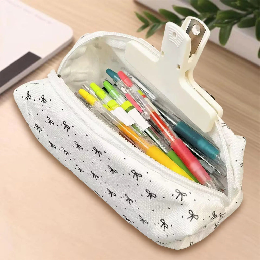 Bowknot Pencil Case – Large Capacity Fabric Pen Pouch
