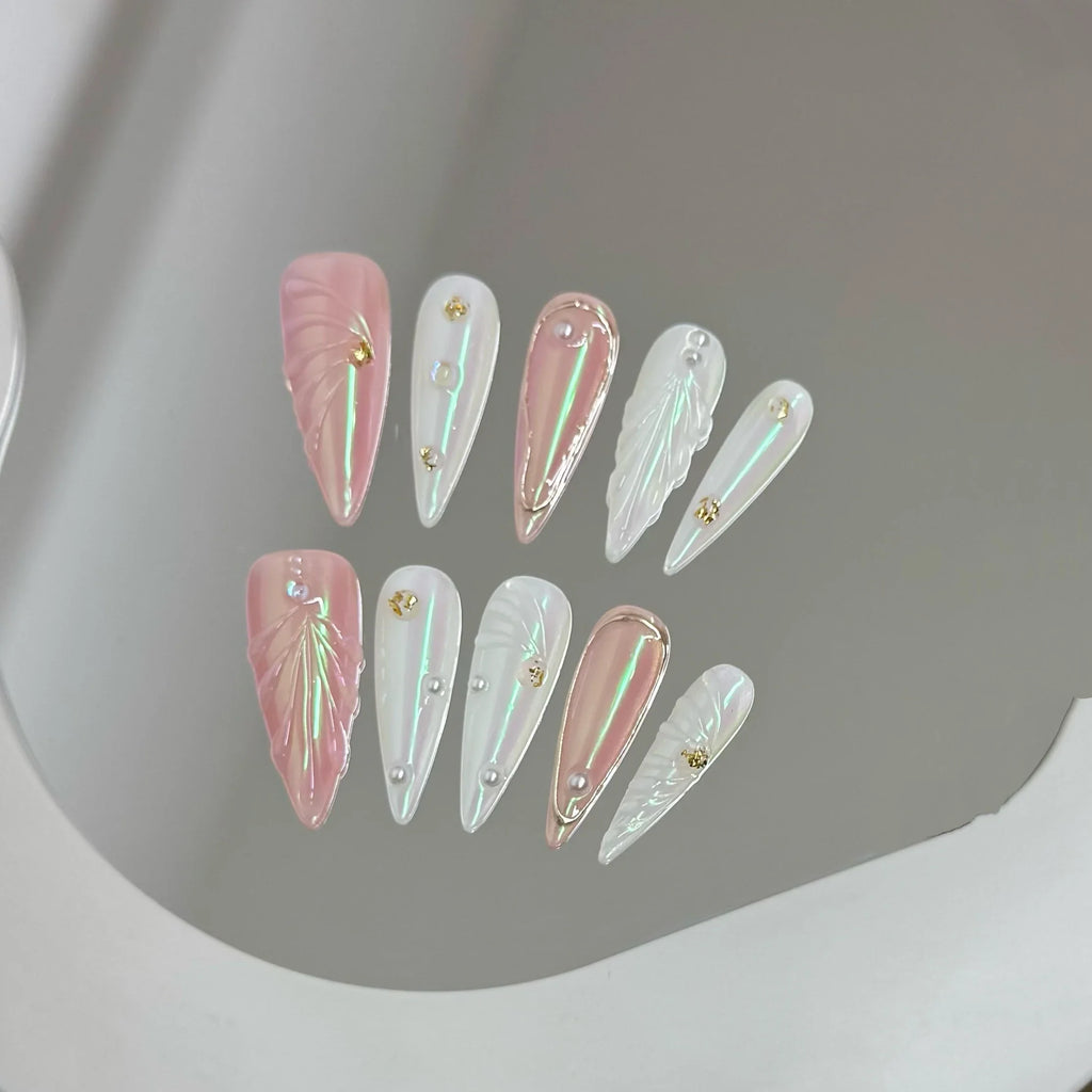 Y2K Pink Blush Press On Nails | 3D Star Long Pointed Tips Set